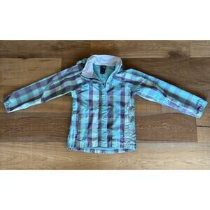 The North Face Girls Resolve Reflective Rain Jacket Blue Green Plaid Sz 10/12